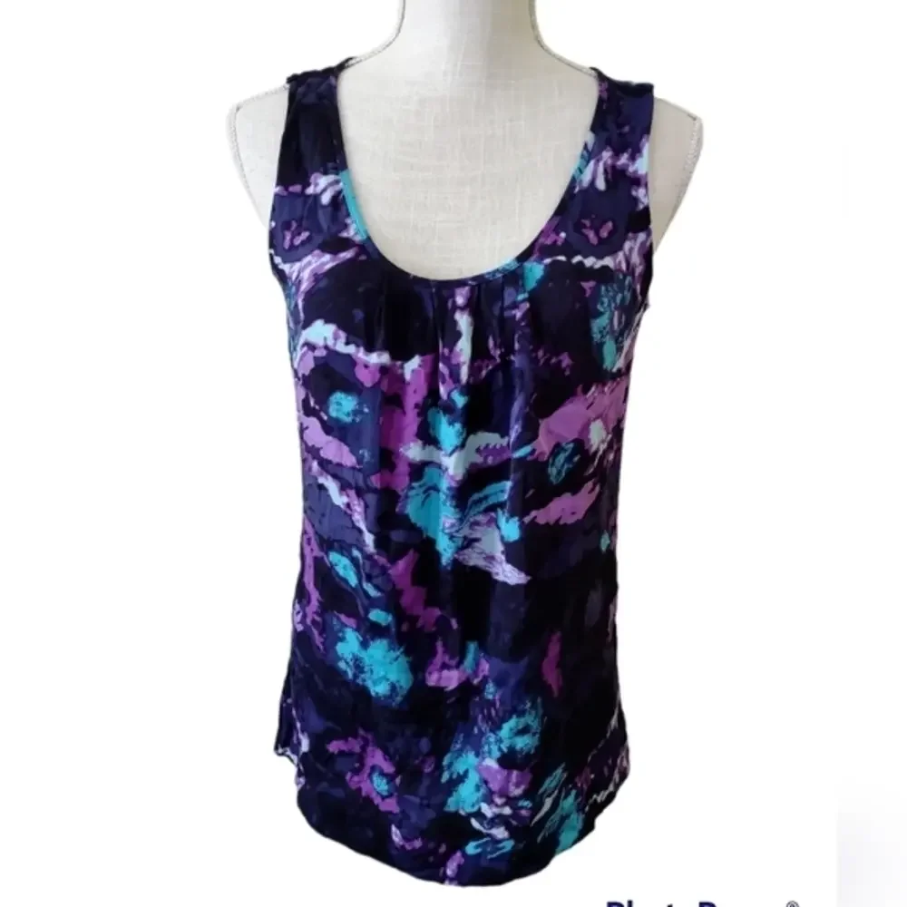 Tory Burch Women's‎ Blouse Sz 0 purple and Blue Printed Silk Blend Sleeveless